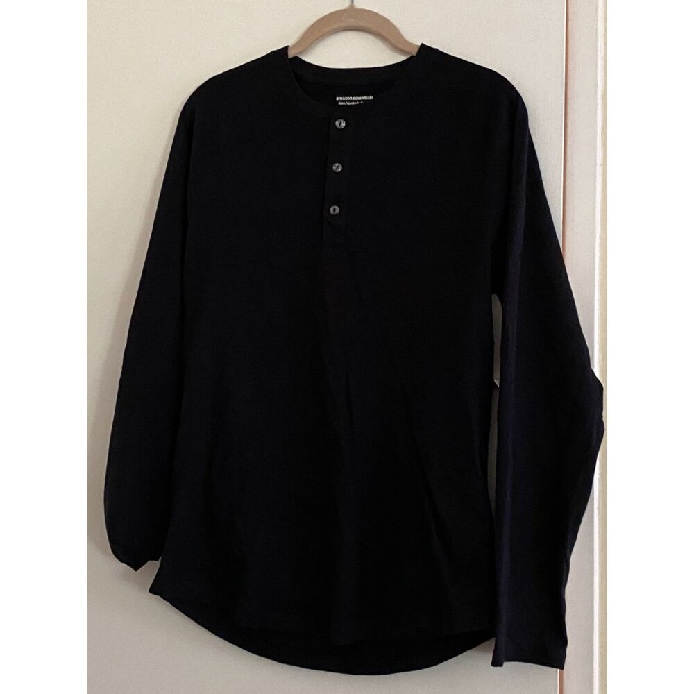 Amazon Essentials Black Long Sleeve Henley Shirt Slim Fit Size S